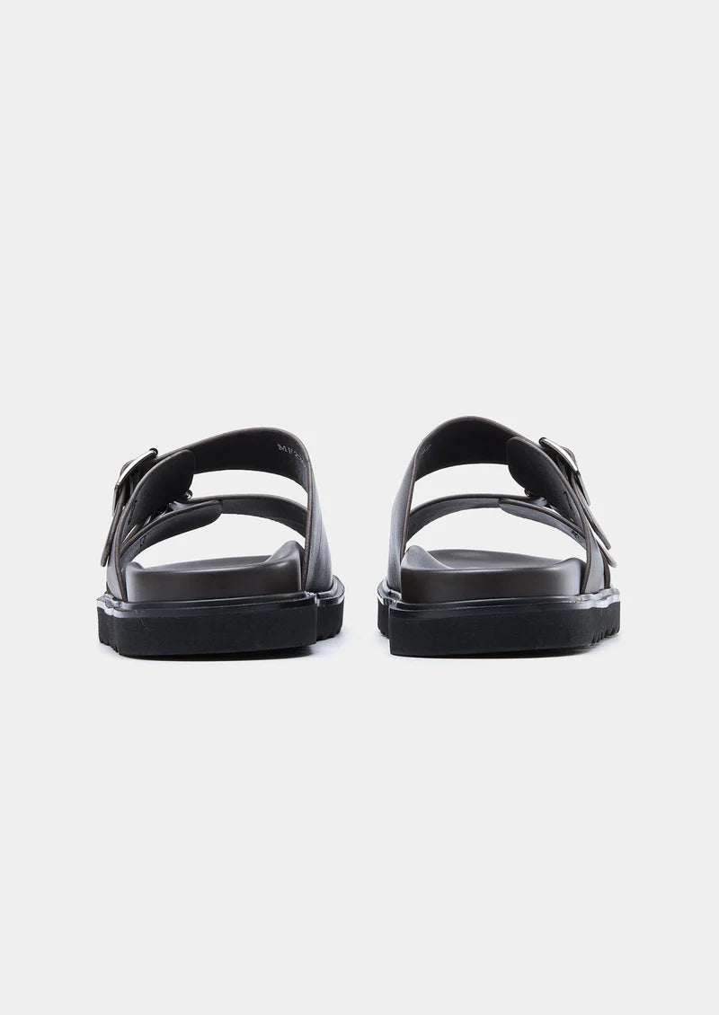 RESORT SANDALEN MET DUBBELE GESP - Donkerbruin