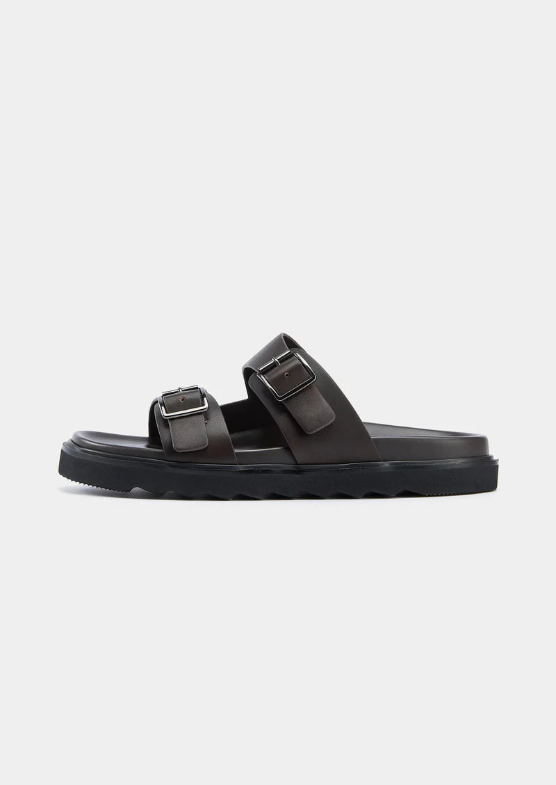 RESORT SANDALEN MET DUBBELE GESP - Donkerbruin