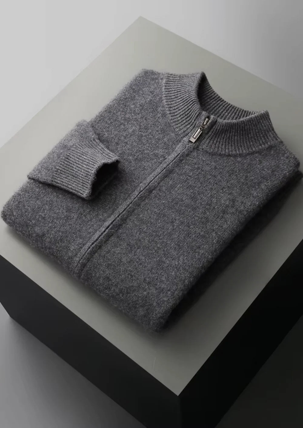 PURE EXTRA-FINE MERINO WOOL ZIPPER CARDIGAN