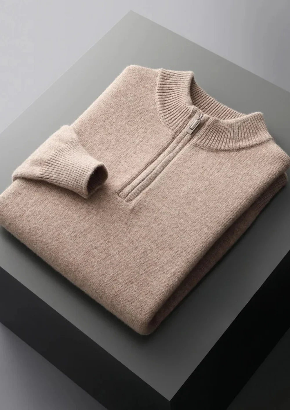 PURE EXTRA-FINE MERINO WOOL HALF ZIP SWEATER