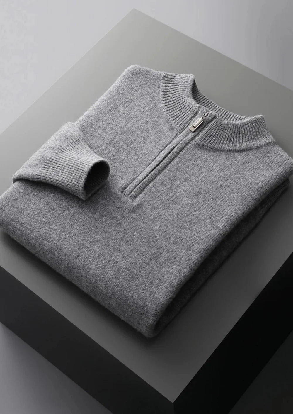 PURE EXTRA-FINE MERINO WOOL HALF ZIP SWEATER