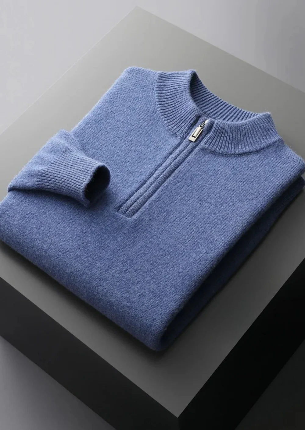PURE EXTRA-FINE MERINO WOOL HALF ZIP SWEATER