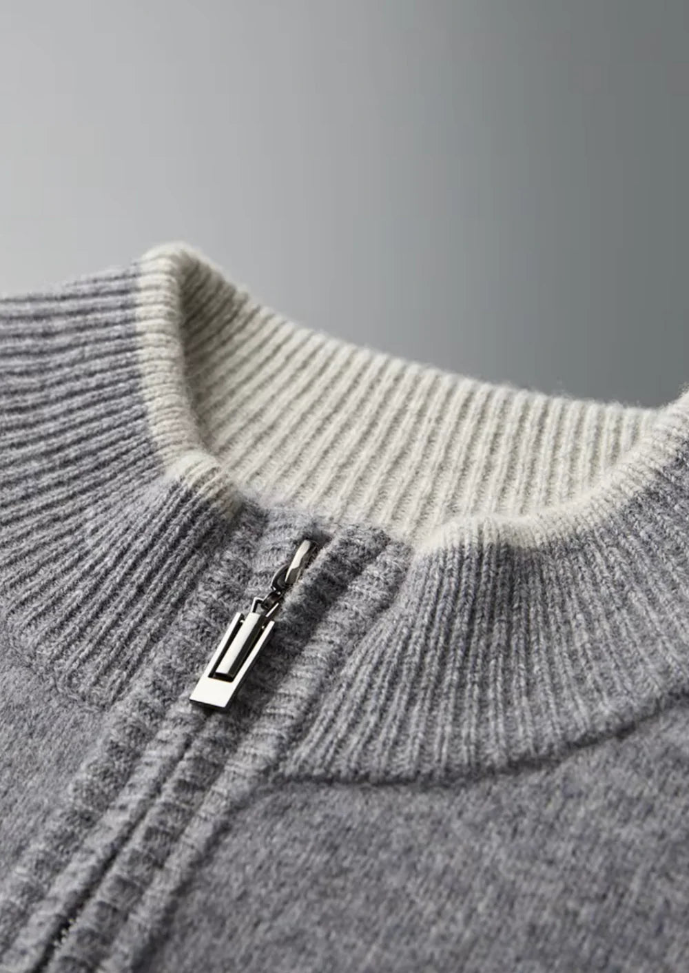 CARDIGAN ZIPPÉ BICOLORE EN PURE LAINE MÉRINOS EXTRA-FINE