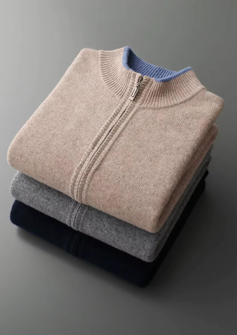 CARDIGAN ZIPPÉ BICOLORE EN PURE LAINE MÉRINOS EXTRA-FINE