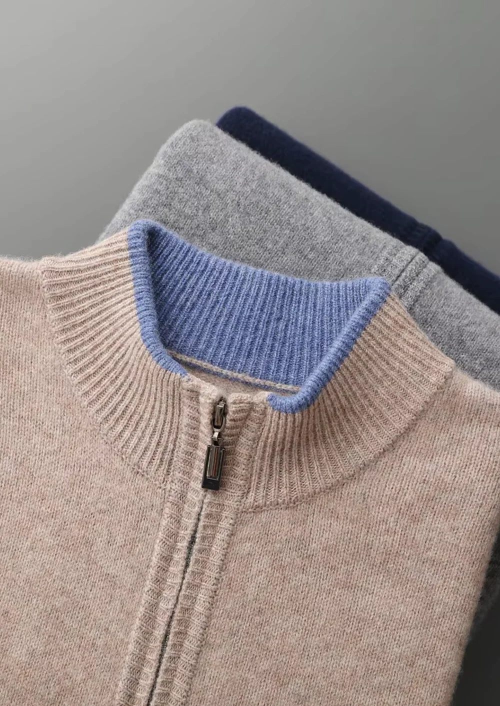CARDIGAN ZIPPÉ BICOLORE EN PURE LAINE MÉRINOS EXTRA-FINE