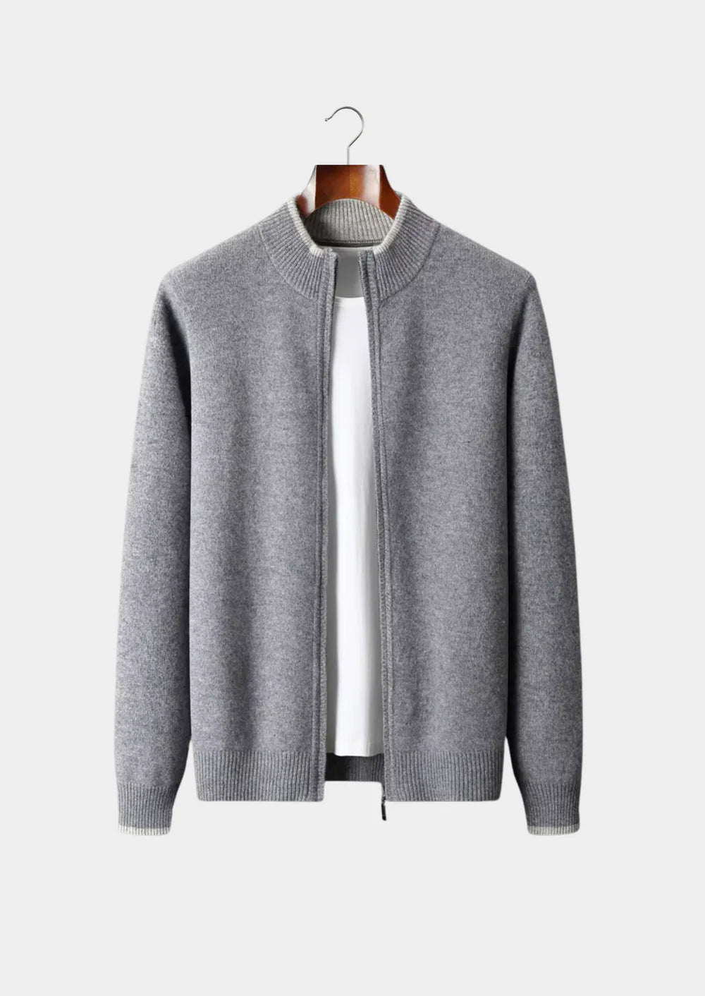 CARDIGAN ZIPPÉ BICOLORE EN PURE LAINE MÉRINOS EXTRA-FINE