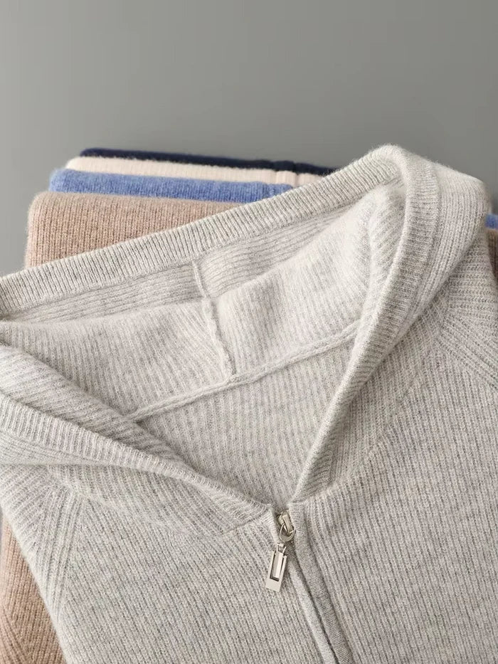 SWEAT À CAPUCHE ZIPPÉ EN PURE LAINE MÉRINOS EXTRA-FINE